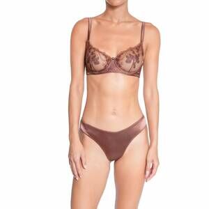 NEW HUIT poème silk tanga in mocha brown